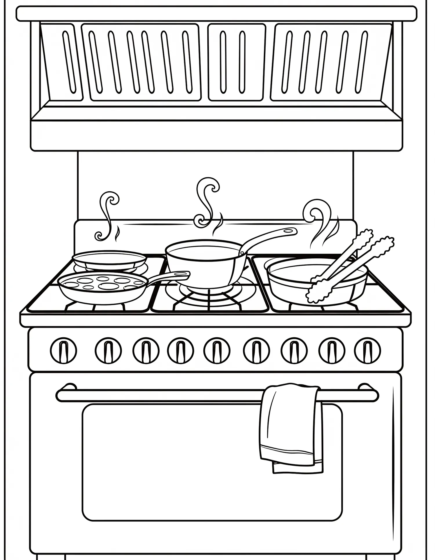 Fourneau Professionnel en Plein Service, Coloriage cuisine à imprimer gratuitement